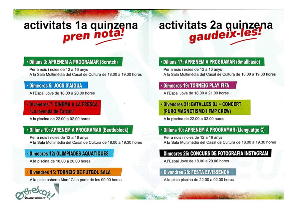 Activitats de l'Espai Jove el mes de juliol