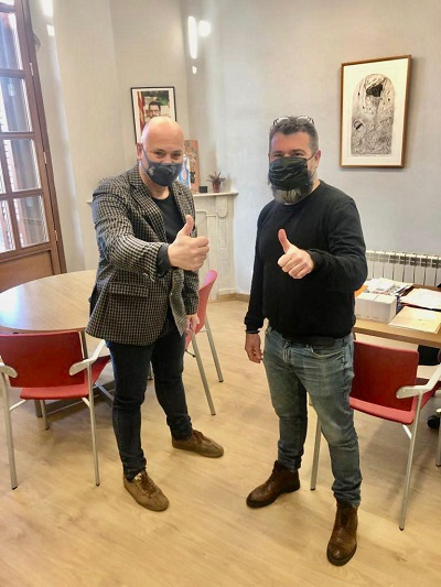 L'alcalde de Collbató Miquel Solà amb Joan Serra, director general de l’AMTU.