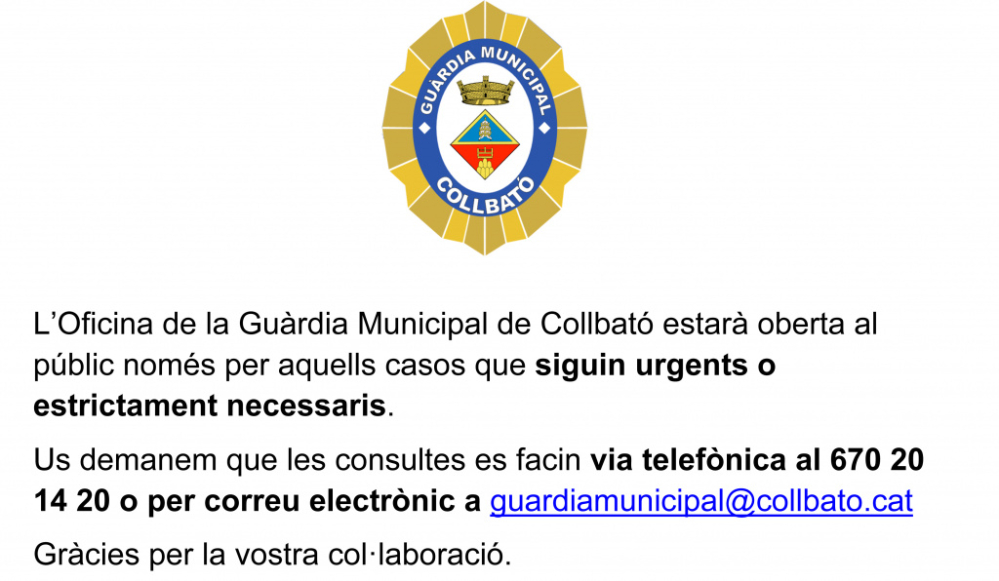 La Guàrdia Municipal dóna servei telemàticament