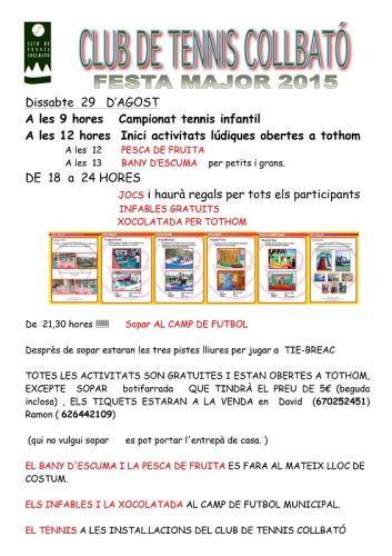 Cartell de Festa Major del Club Tennis Collbató