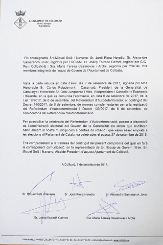 Carta en suport del Referèndum