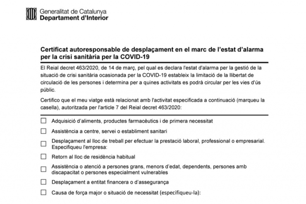 Certificat autoresponsable de desplaçament