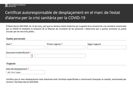 Certificat autoresponsable de desplaçament en línia