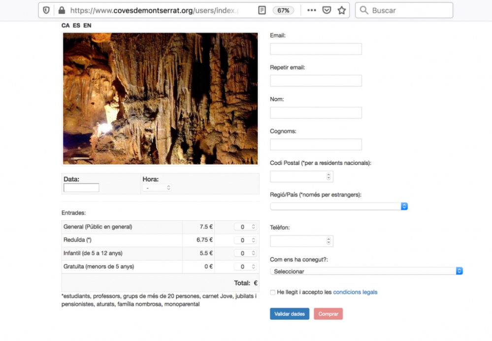 El nou web de Coves de Montserrat per reservar i comprar entrades.