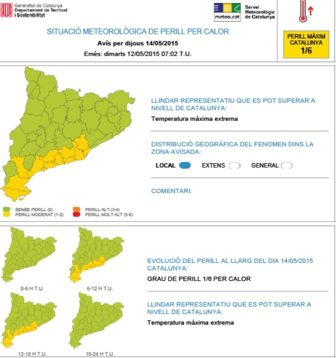Mapa de calor previst per dijous