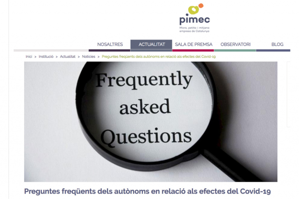 PIMEC informa sobre els ajuts a les persones treballadores autònomes en relació amb el coronavirus
