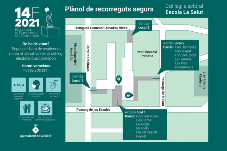 Plànol d'accessos per a les Eleccions al Parlament del 14 de febrer de 2021