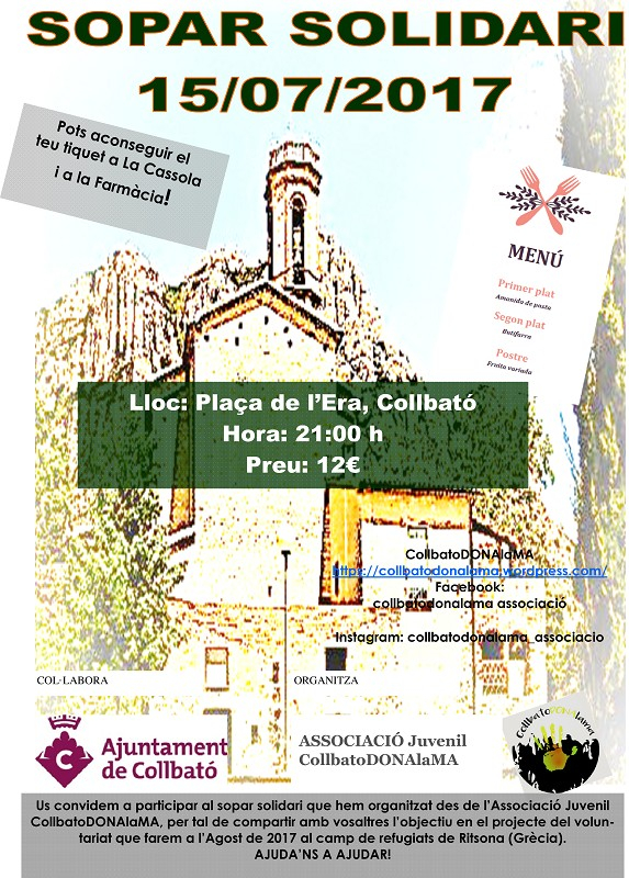 Cartell del sopar solidari de CollbatoDONAlaMA