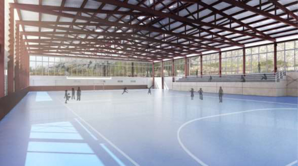 Vista renderitzada de la pista coberta, amb la solució de tancament