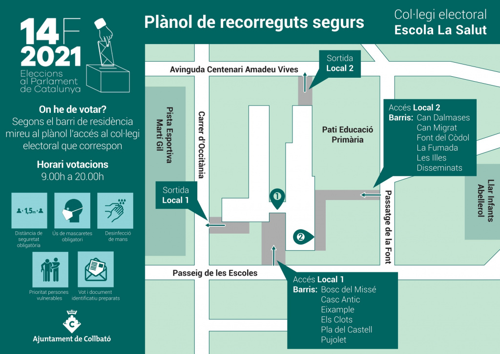 Plànol d´accessos per a les Eleccions al Parlament del 14 de febrer de 2021