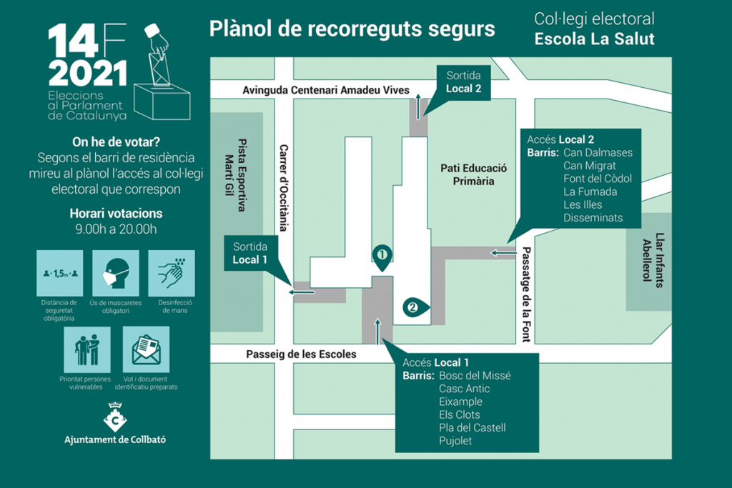 Plànol d´accessos per a les Eleccions al Parlament del 14 de febrer de 2021
