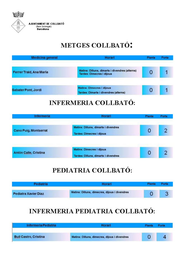Horari ambulatori Collbató